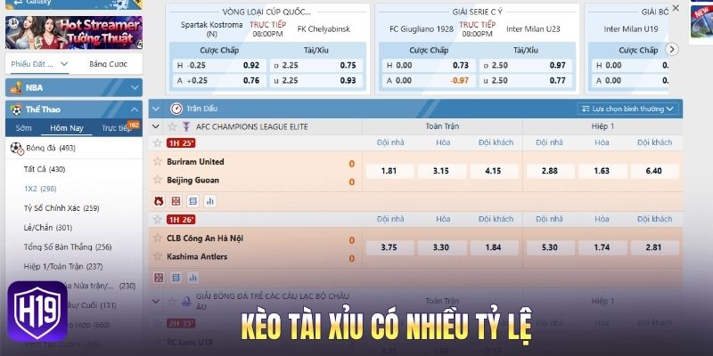 Kèo tài xỉu có nhiều tỷ lệ