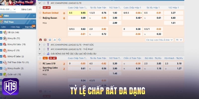 Tỷ lệ chấp rất đa dạng